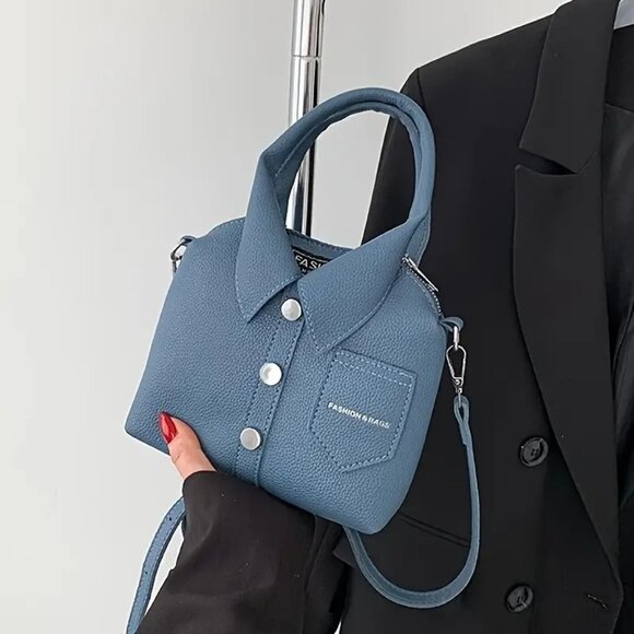 Blue Trendy Stylish Shirt-Inspired Handbag or Shoulder Bag w/Adjustable strap - Picture 9 of 10